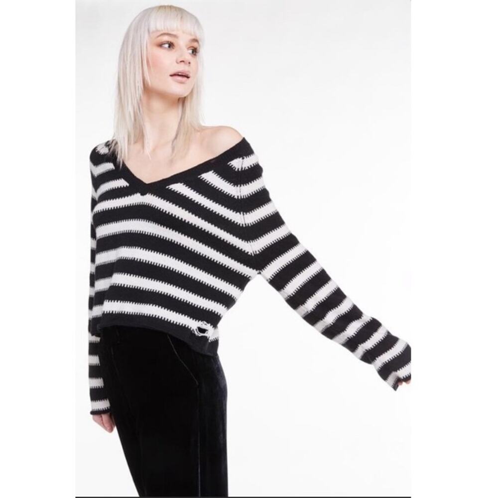 Wildfox Leanne V-Neck Knit Striped Sweater
